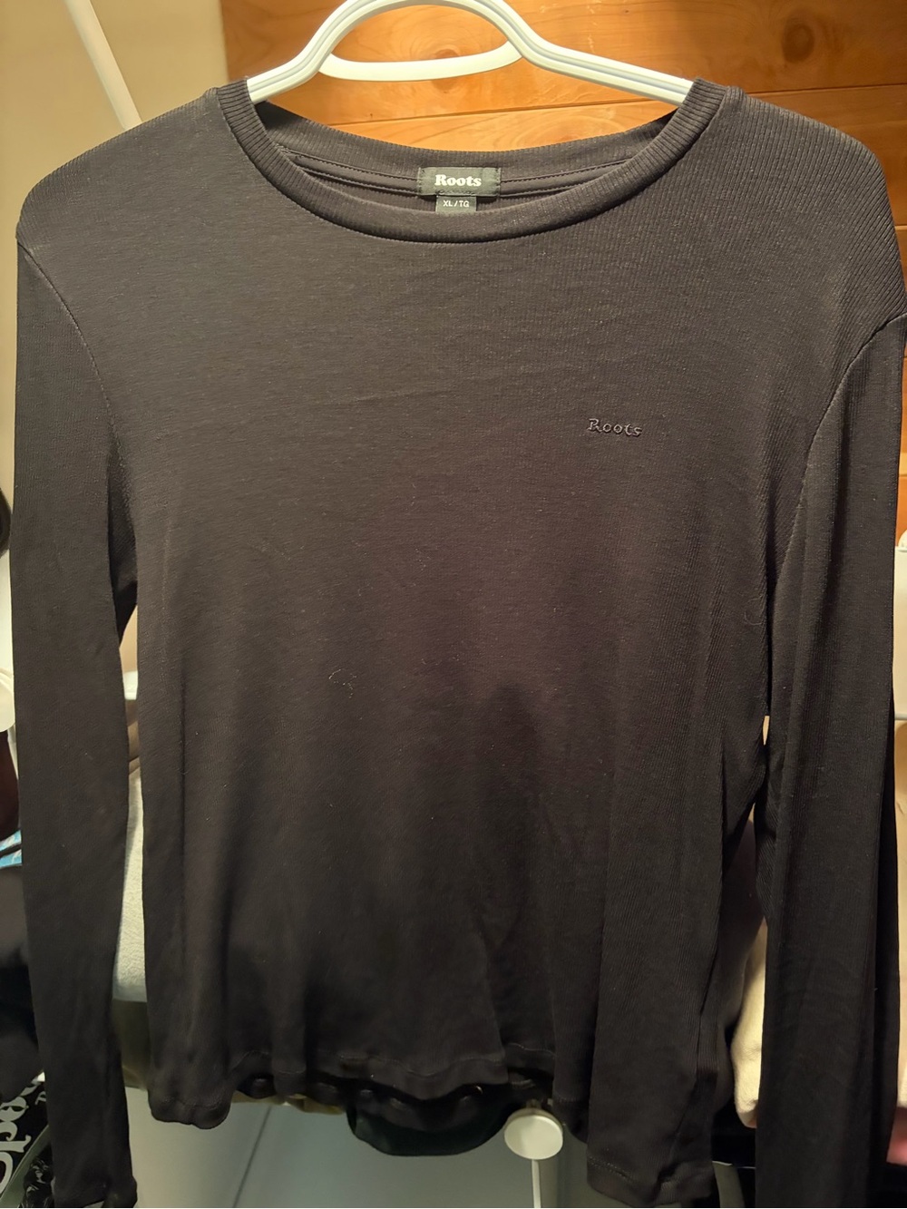 Roots Black Long-Sleeve Ribbed Crew Neck Tee
